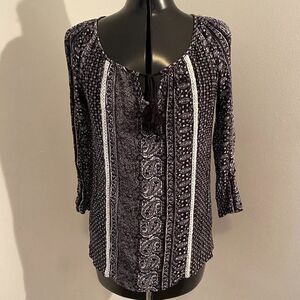 Dress Barn Boho Sheer High Low Fitted Stripped Womens Top Size S